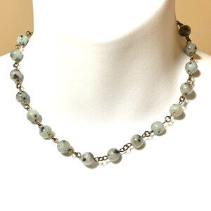 Genuine Light Teal Kiwi Jasper Short Necklace, Natural Gemstone & Bronze Links
